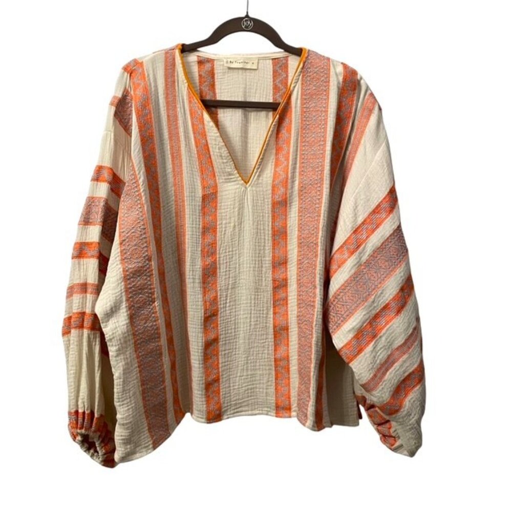 By Together Embroidered Avalon Long Sleeve Oversized Top Cotton Medium Boho